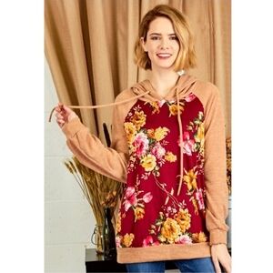 🍋Boutique🍋 Floral Hoodie Top - Tan and Red